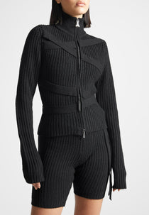 Tie-Up Knitted Cardigan - Black