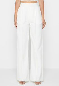 Trousers with Leather Pintuck - White