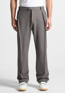 Relaxed Fit Twill Pleated Tailored Pants - Grey