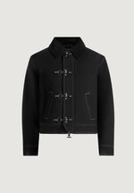 Nino - Unisex Clasp Detail Contrast Stitch Gabardine Jacket - Black