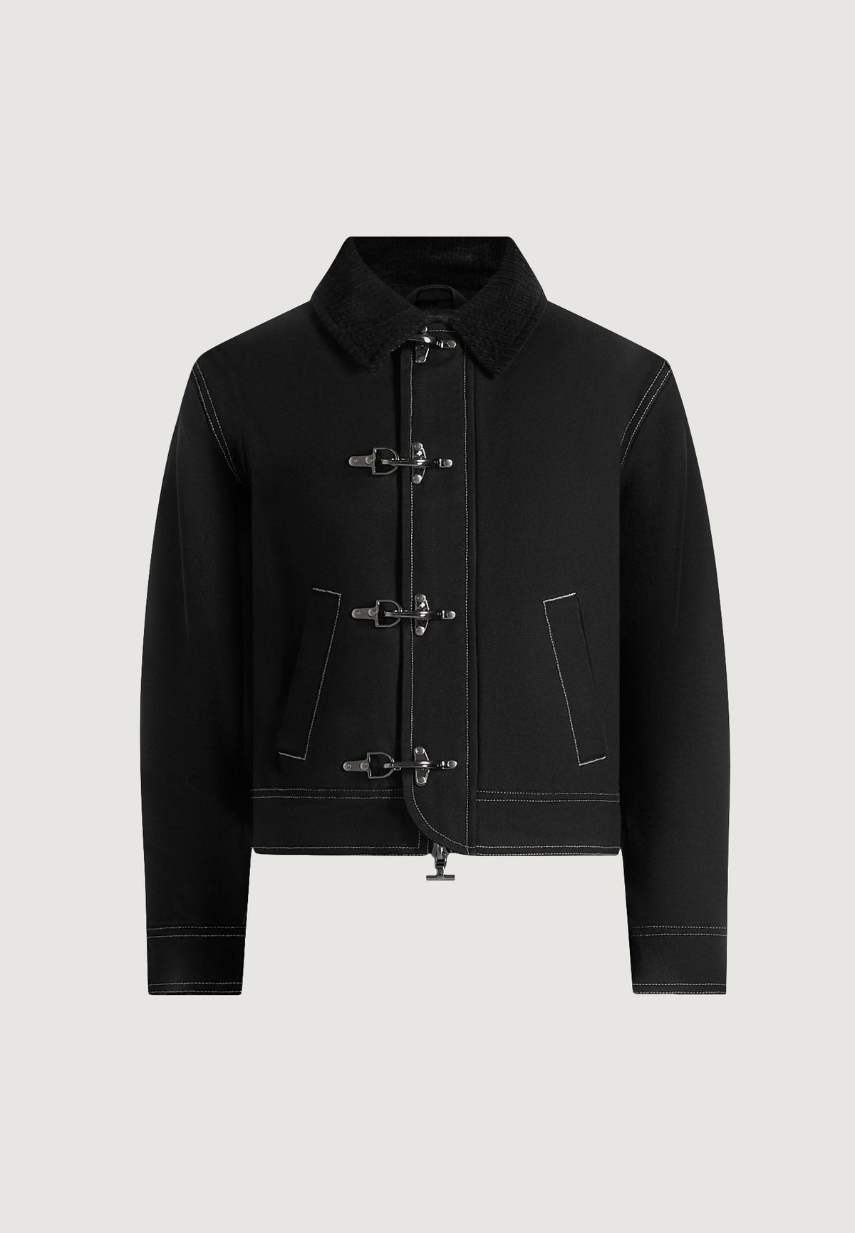 Nino - Unisex Clasp Detail Contrast Stitch Gabardine Jacket - Black