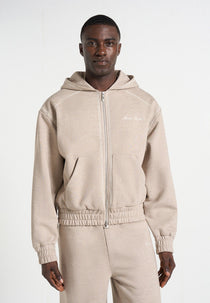 Ollie - Unisex Whipstitch Raglan Effect Zip Hoodie - Taupe