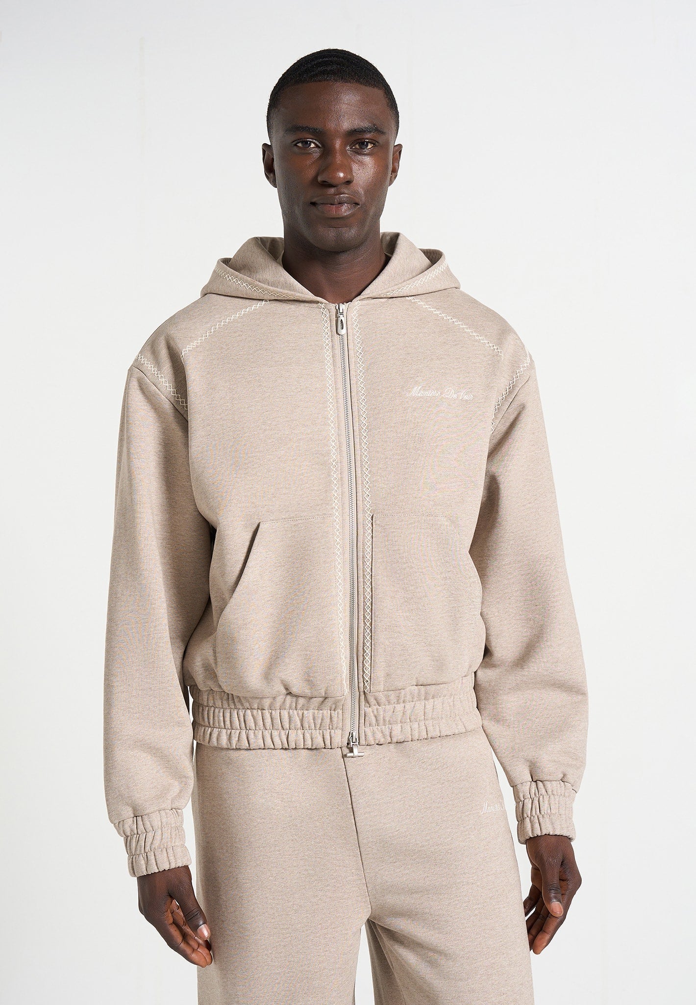 Ollie - Unisex Whipstitch Raglan Effect Zip Hoodie - Taupe 