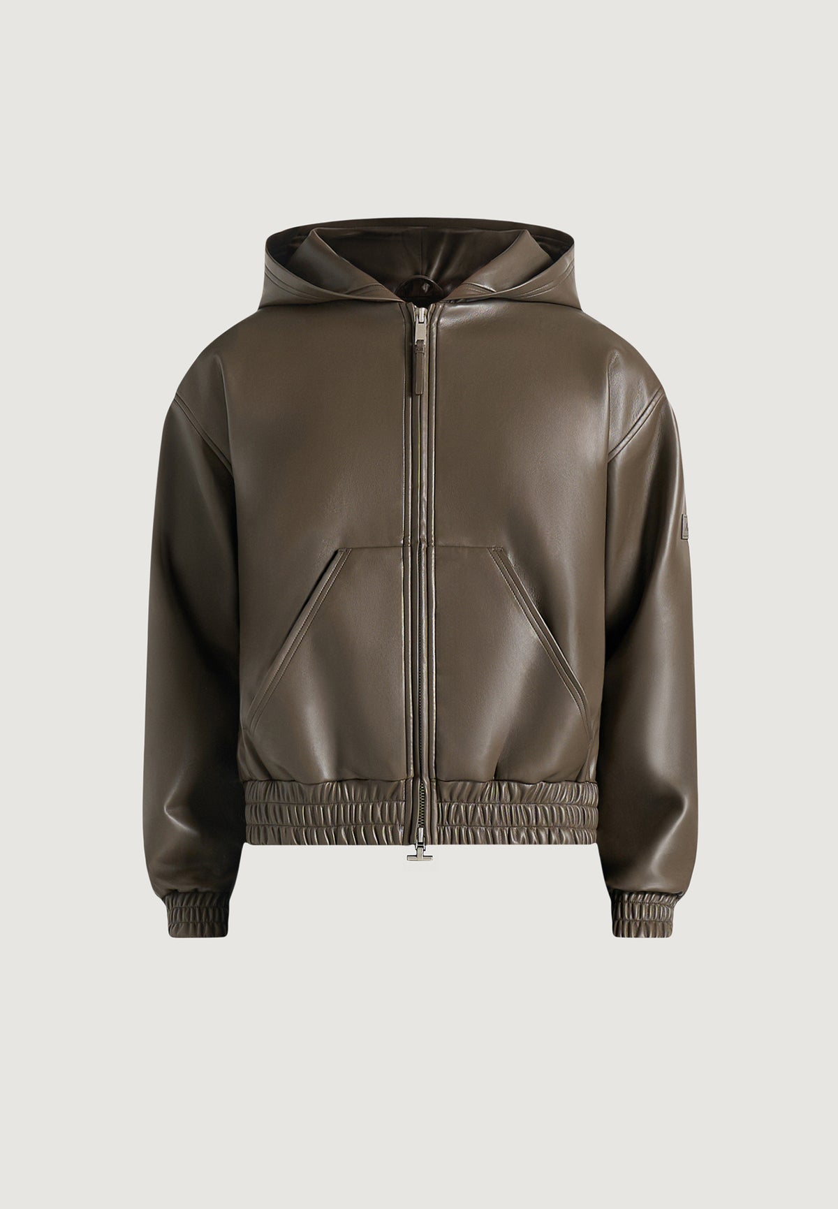 Jude - Unisex Leather Zip-Through Hooded Jacket - Olive