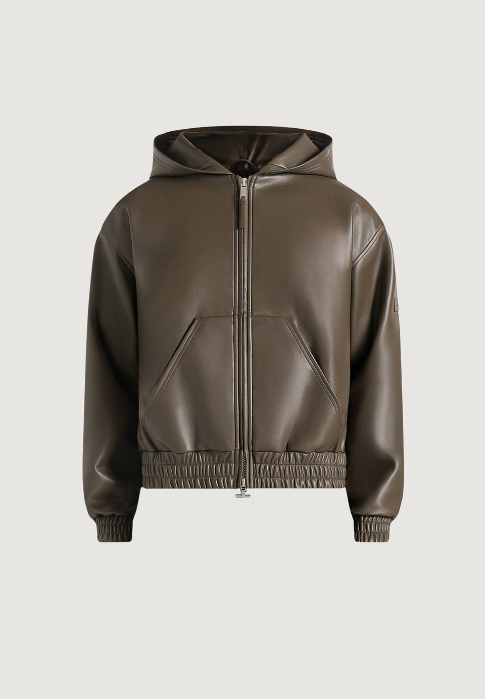 Jude - Unisex Leather Zip-Through Hooded Jacket - Olive