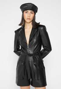 Leather Blazer Playsuit - Black