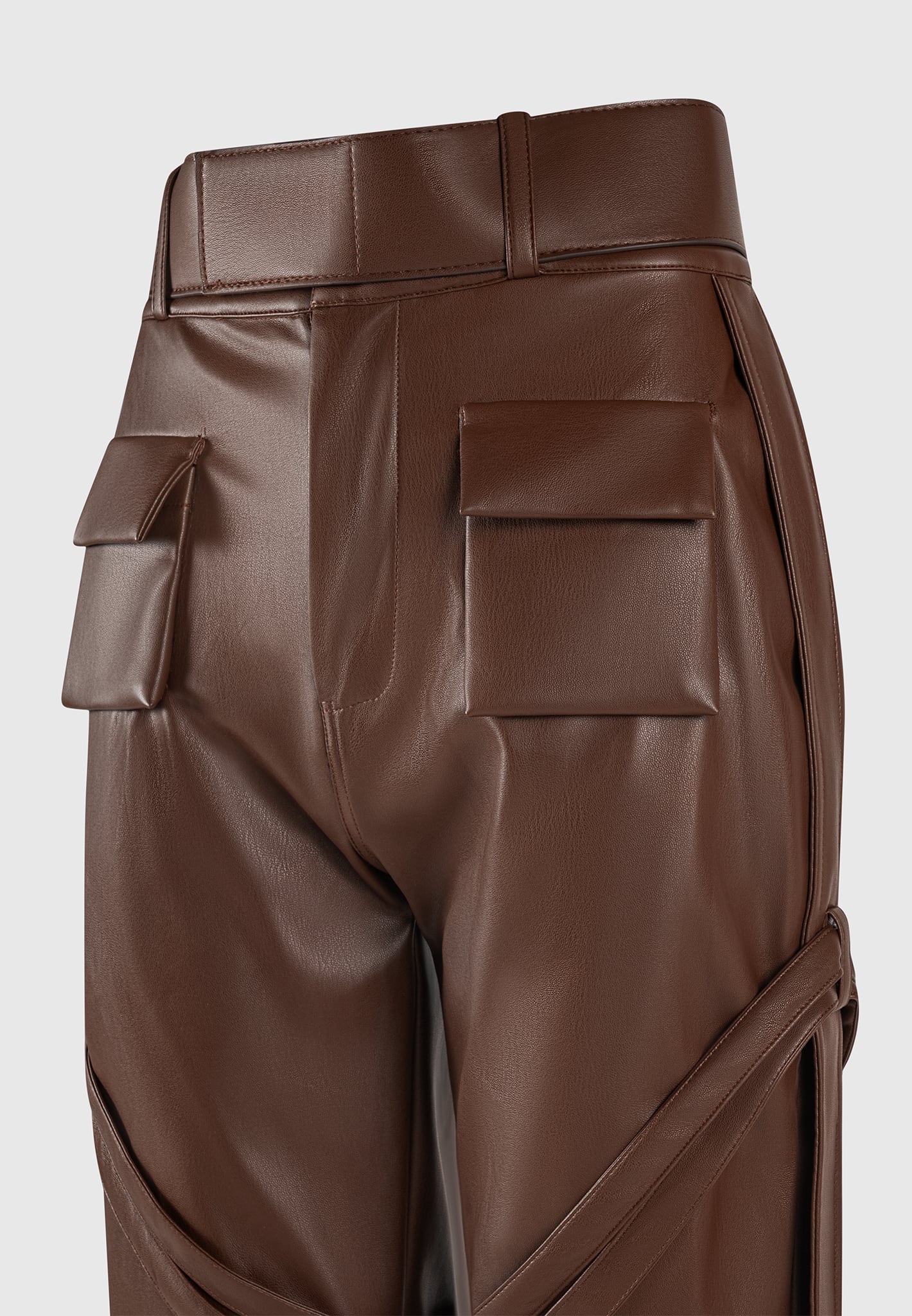 Vegan Leather Carpenter Cargo Trousers - Brown