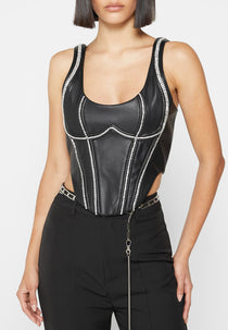 Leather Embellished Corset Top - Black