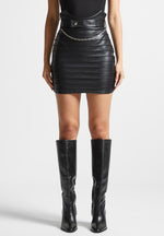 vegan-leather-pintuck-chain-mini-skirt-black