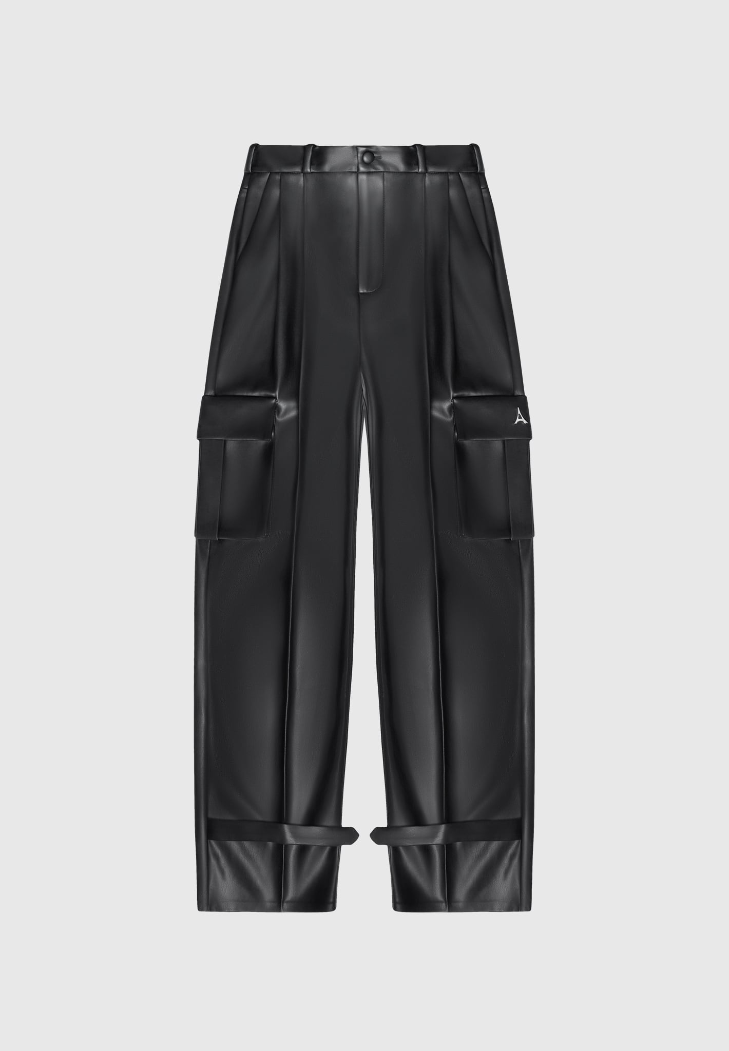 vegan-leather-pleated-cargo-trousers-black
