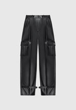 vegan-leather-pleated-cargo-trousers-black