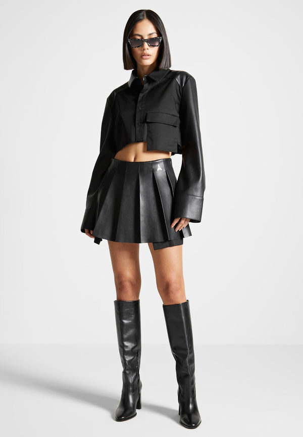 Juliette - Leather Pleated Skort - Black