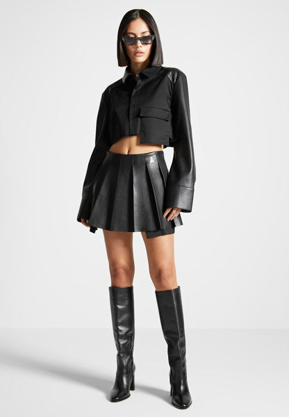 Vegan-Leather-Pleated-Skort-