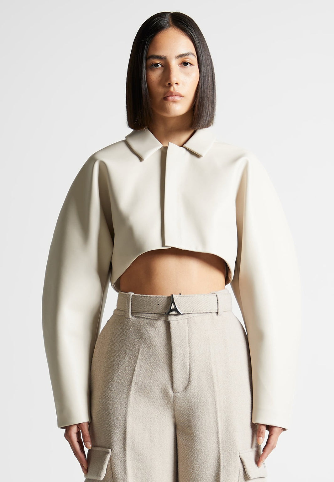 Draped Lapel Tailored Fit Long Coat - Beige