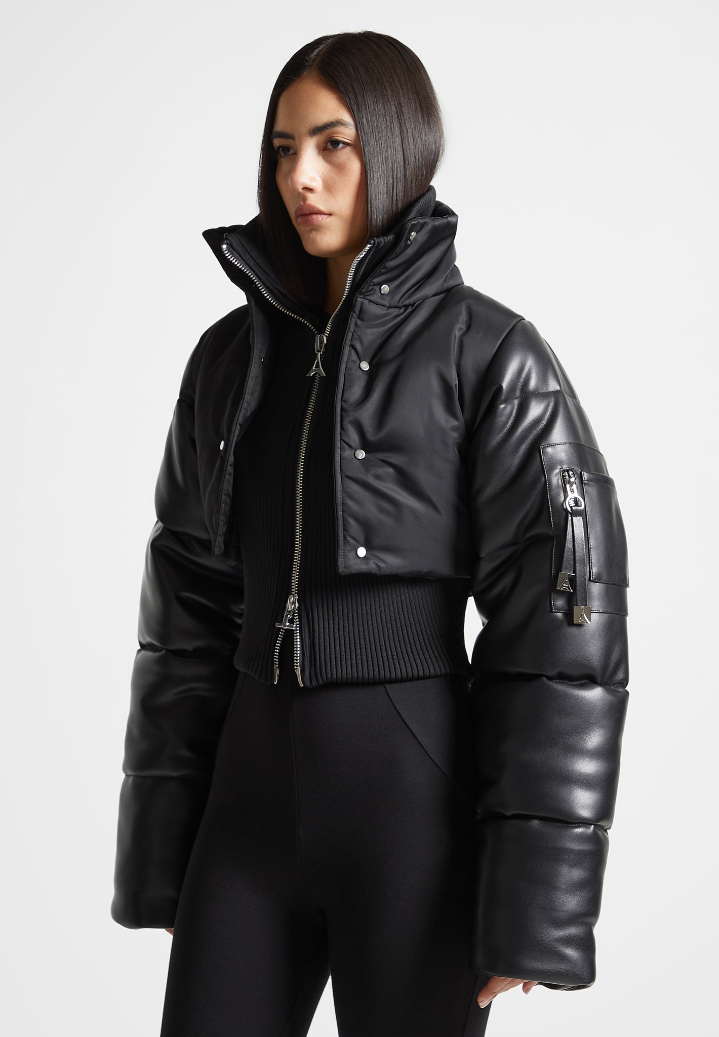 vegan-leather-and-nylon-layered-puffer-jacket-black