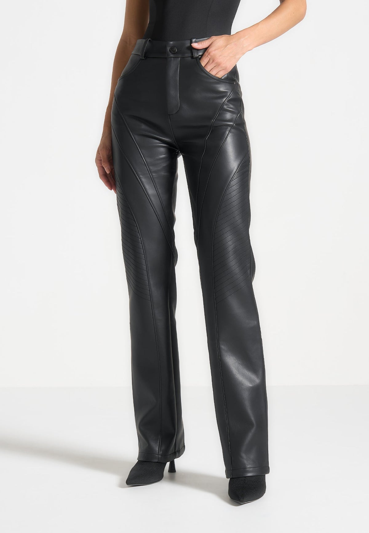 Leather Biker Pants - Black
