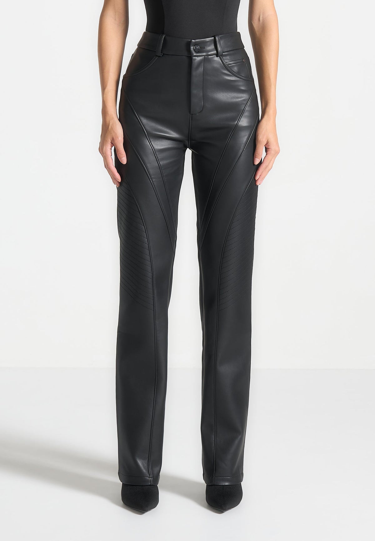 Leather Biker Pants - Black