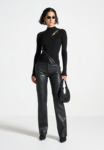 Leather Biker Pants - Black