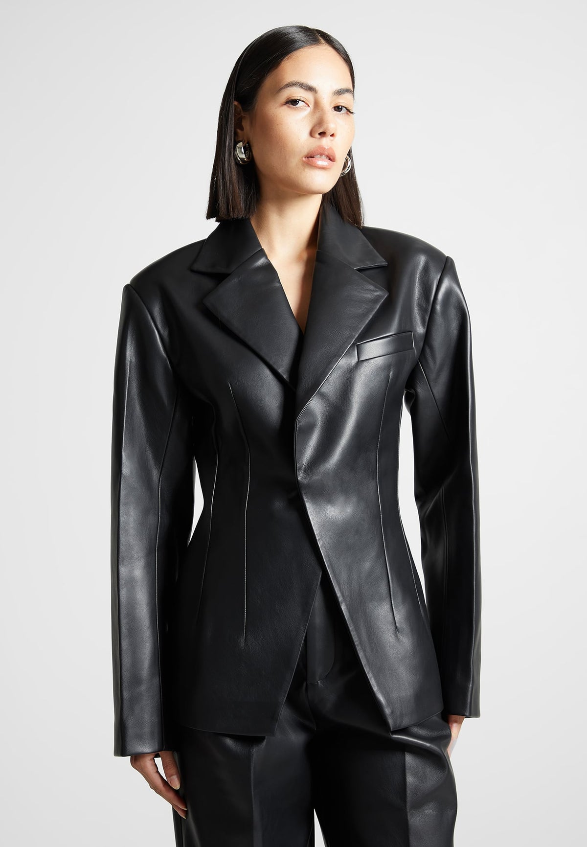 Vegan Leather Double Breasted Blazer - Black | Manière De Voir EU