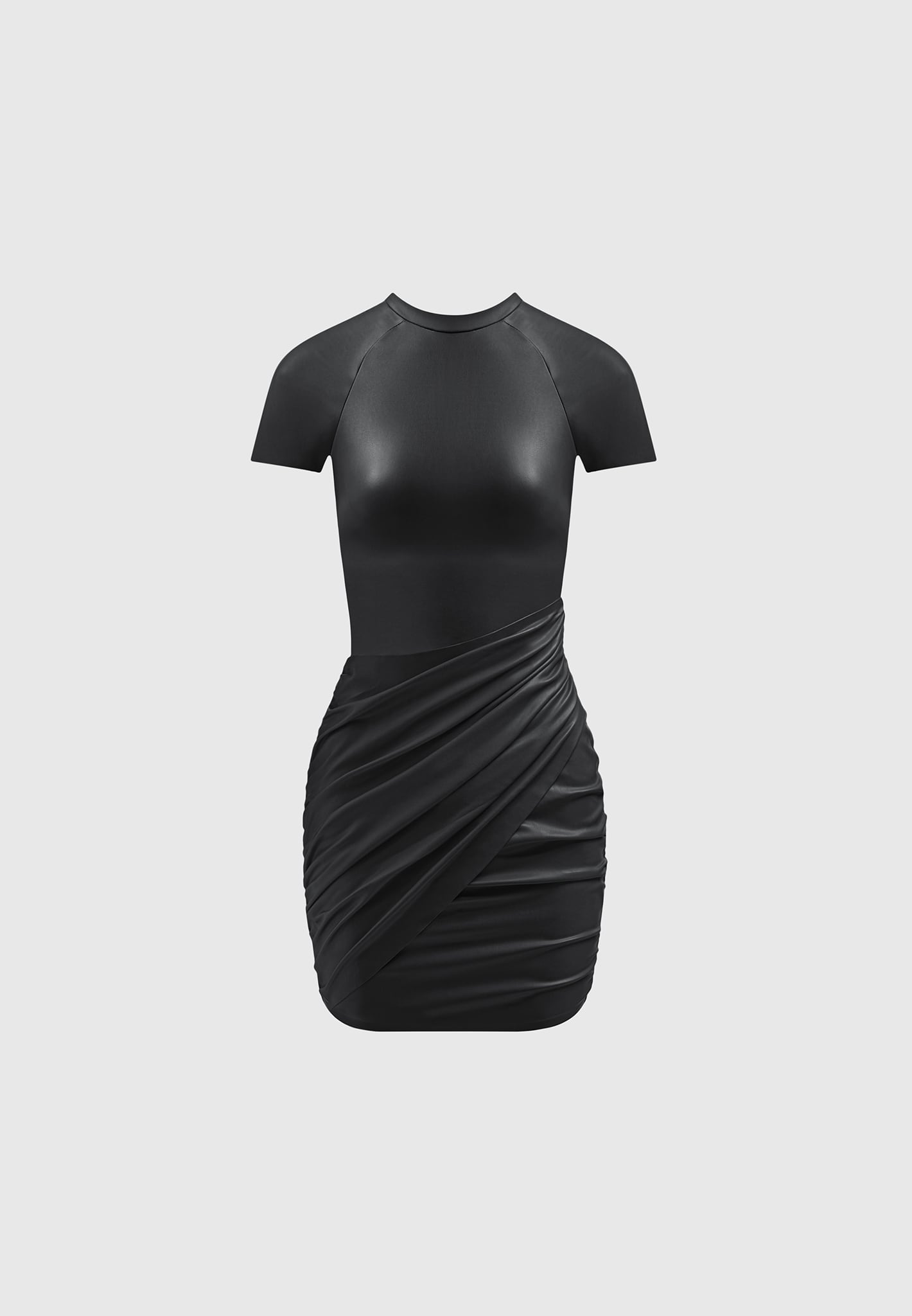 maniere de voir leather dress Tina - Leather Boat Neck Ruched Dress - Wine Red