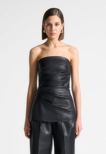 Laurena - Leather Tacked Longline Bandeau Top - Black