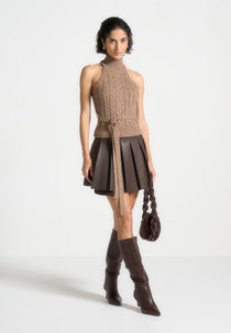 Juliette - Leather Pleated Skort - Brown
