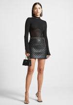 vegan-leather-quilted-mini-skirt-with-chain-black