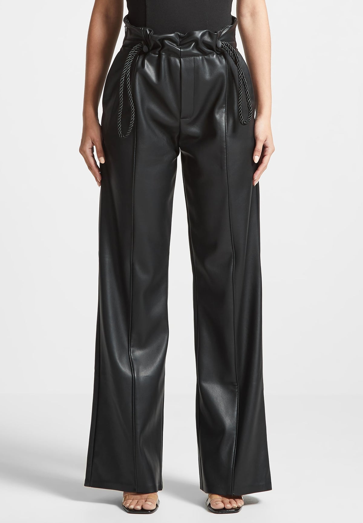 Leather Rope Tie Pants - Black