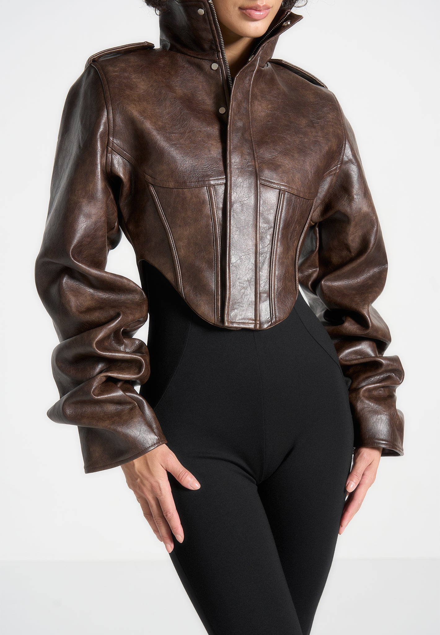 solange-vintage-leather-tacked-sleeve-corset-jacket-brown 