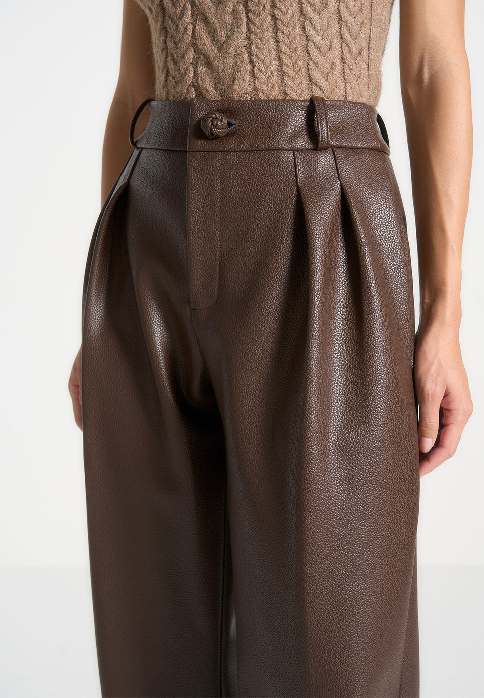 olivia-pebbled-leather-pleated-stacked-trousers-brown