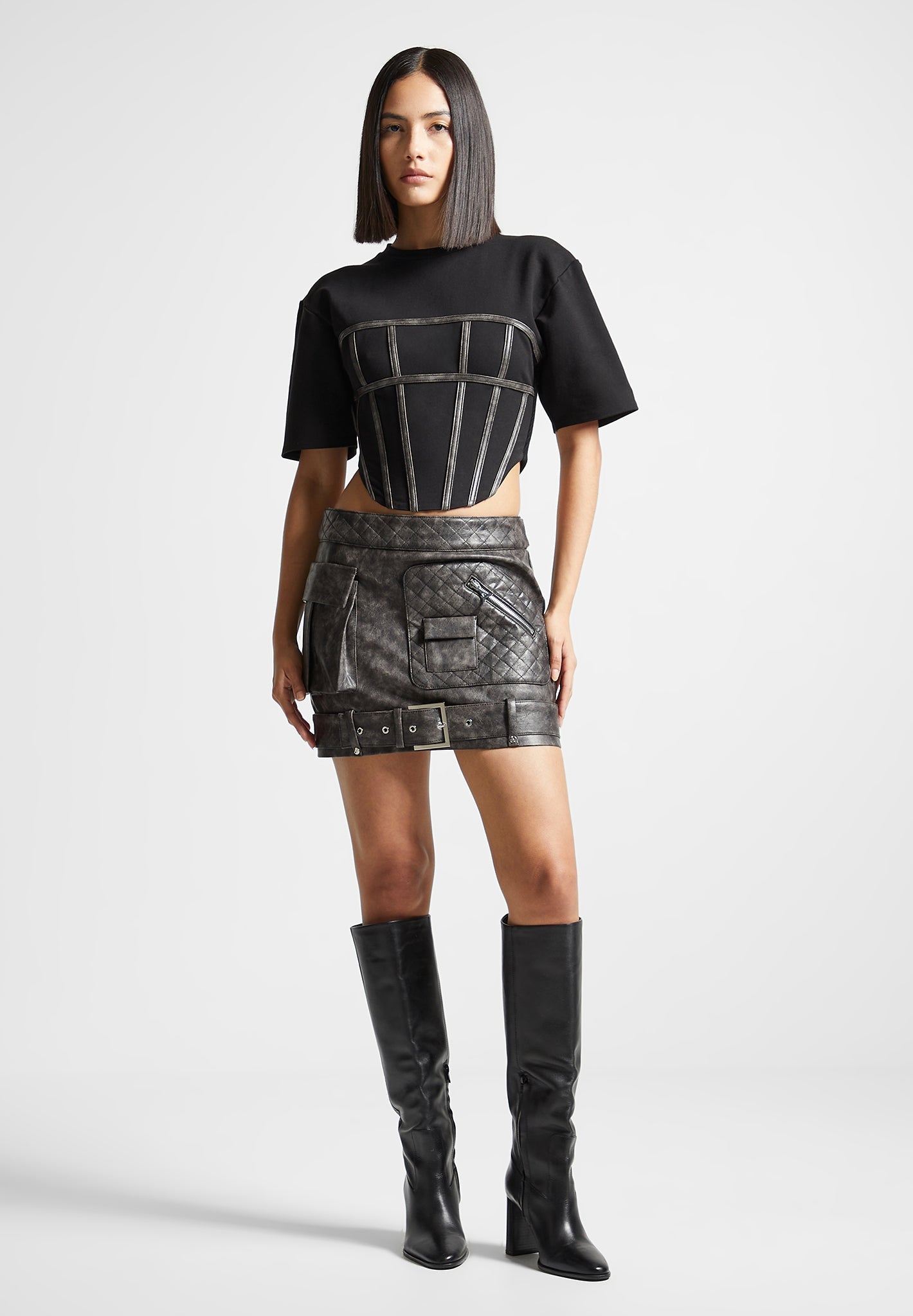 Faux leather outlet mini skirt grey