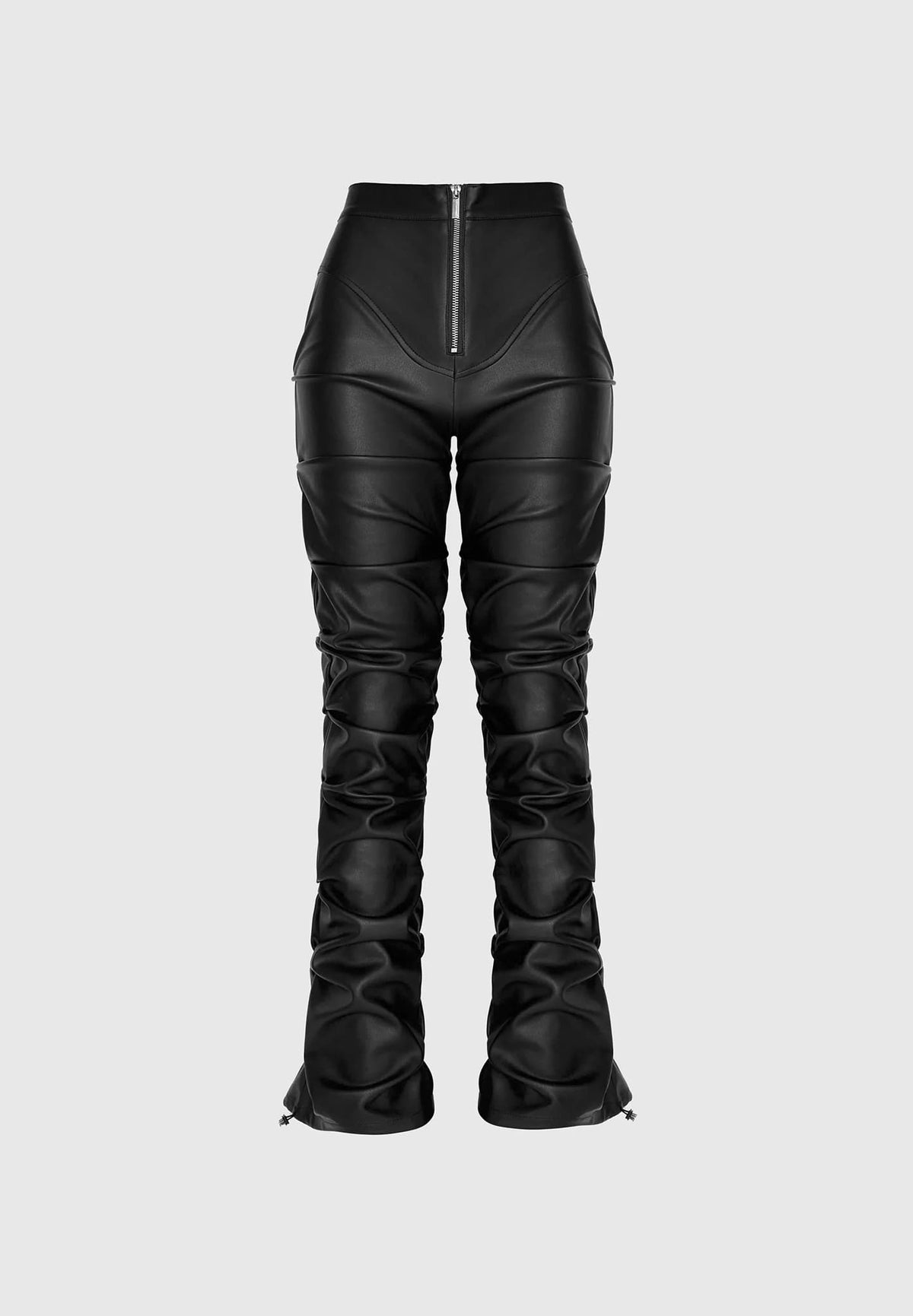 Tacked Leather Flared Pants - Black