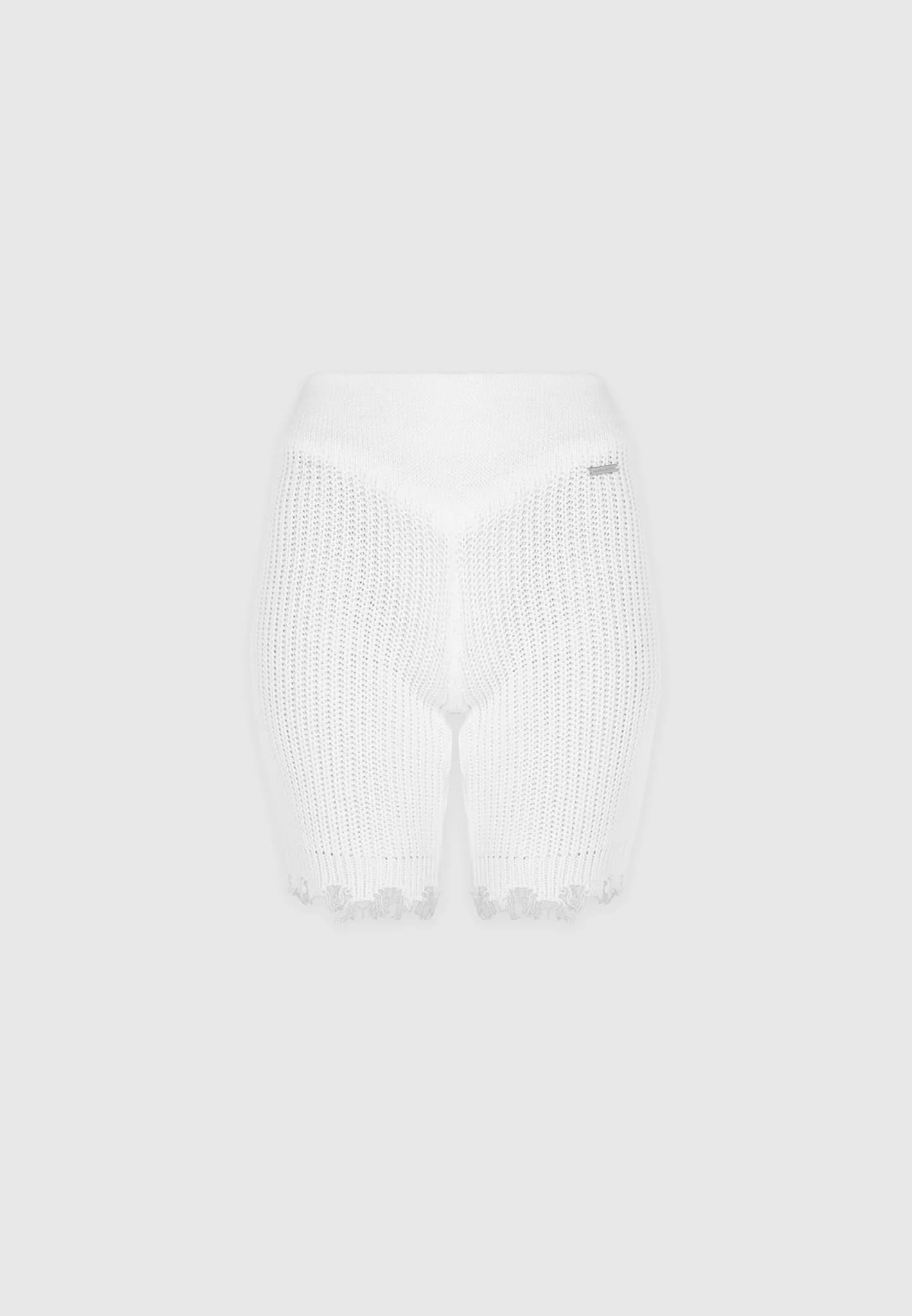 Short à vélo tricoté en détresse - blanc