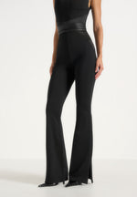 Selene - Belted Satin Contour Flared Jumpsuit - Black