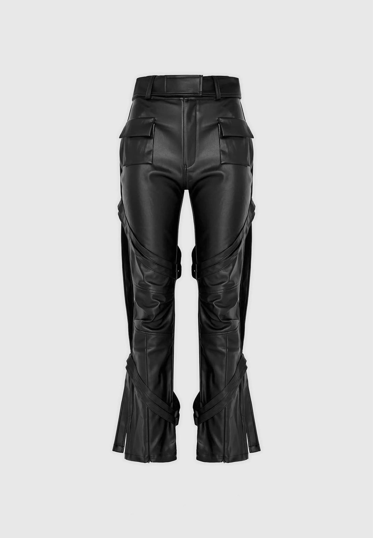 Leather Carpenter Cargo Pants - Black