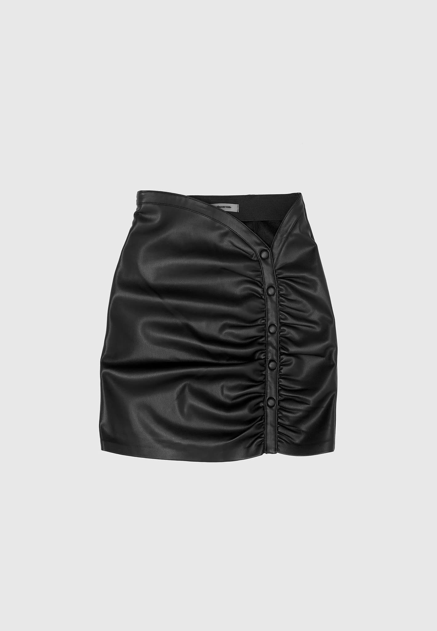 vegan-leather-ruched-mini-skirt-black