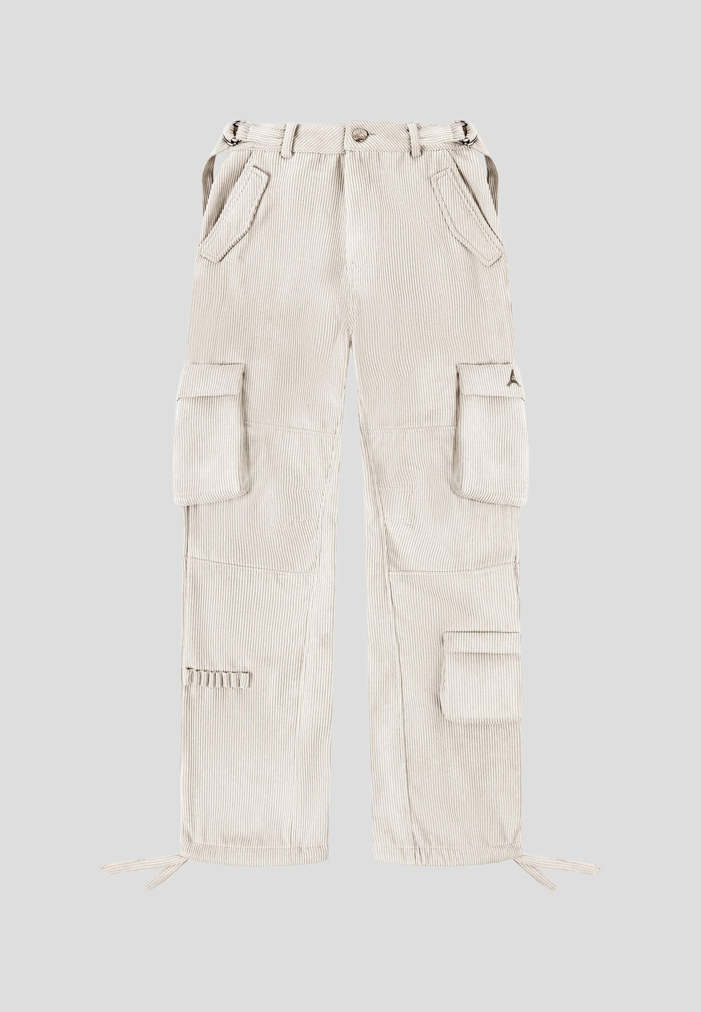 Corduroy Mid Rise Cargo Pants - Beige