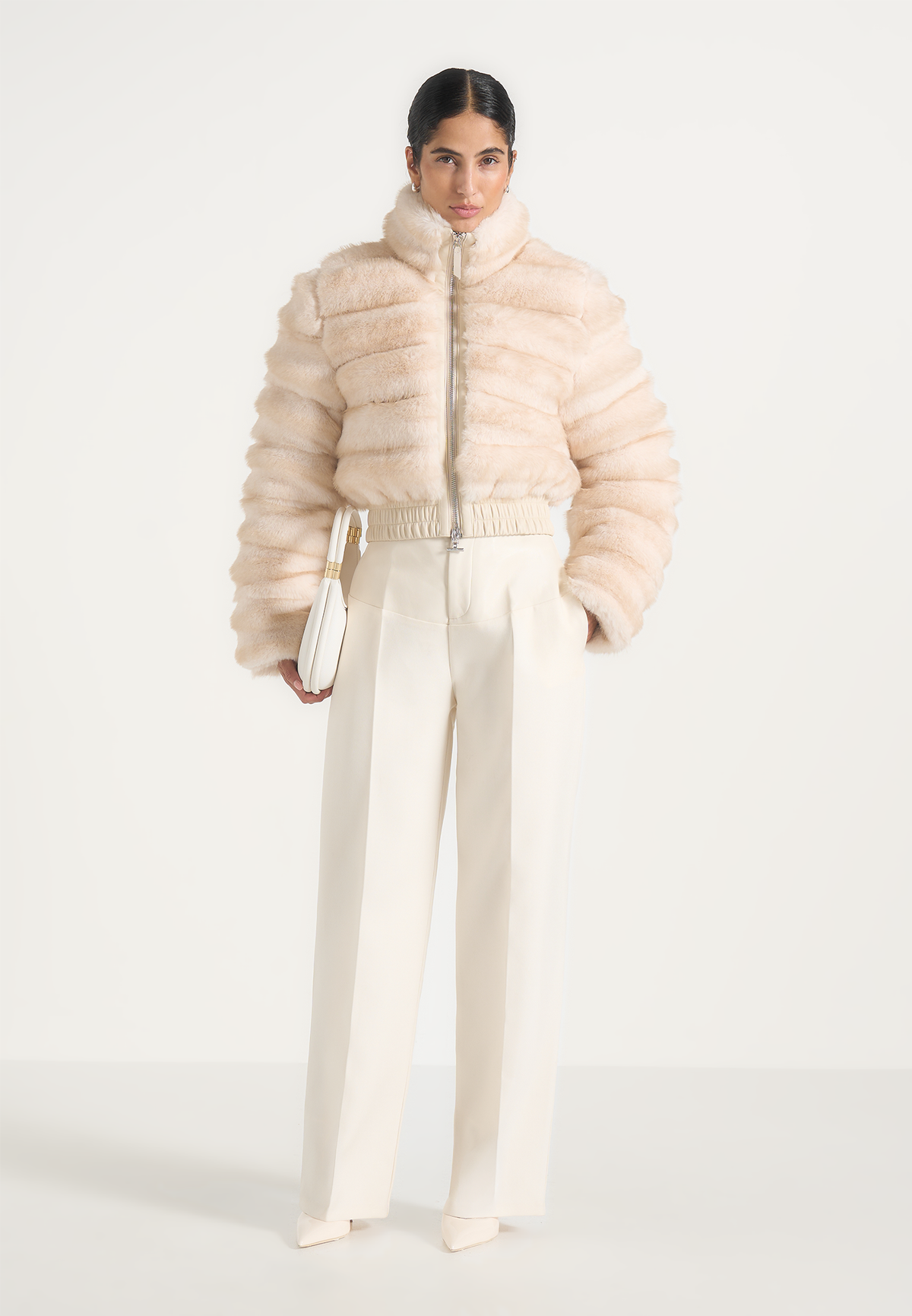 Ama - Plush Cropped Puffer Jacket - Ivory