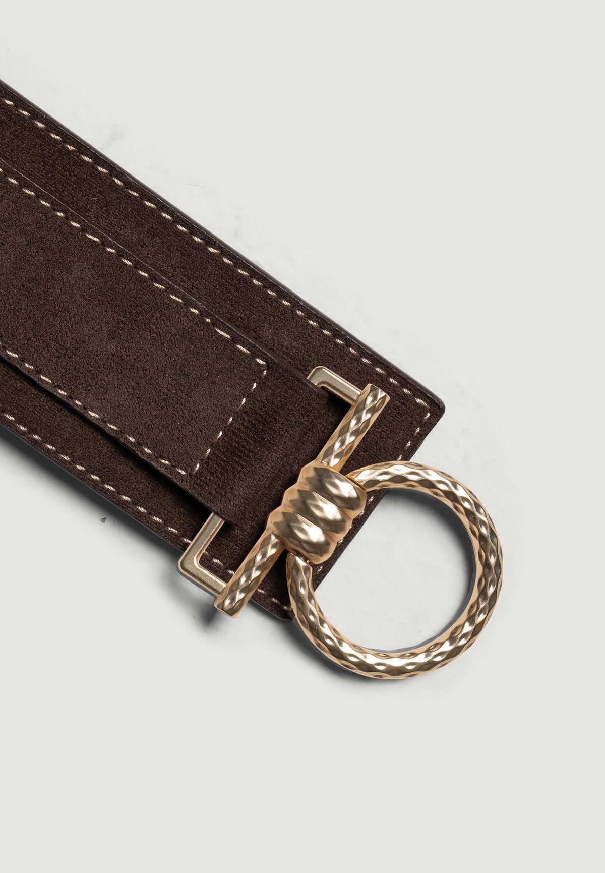 Noor - O-Ring Suede Tie Belt - Brown