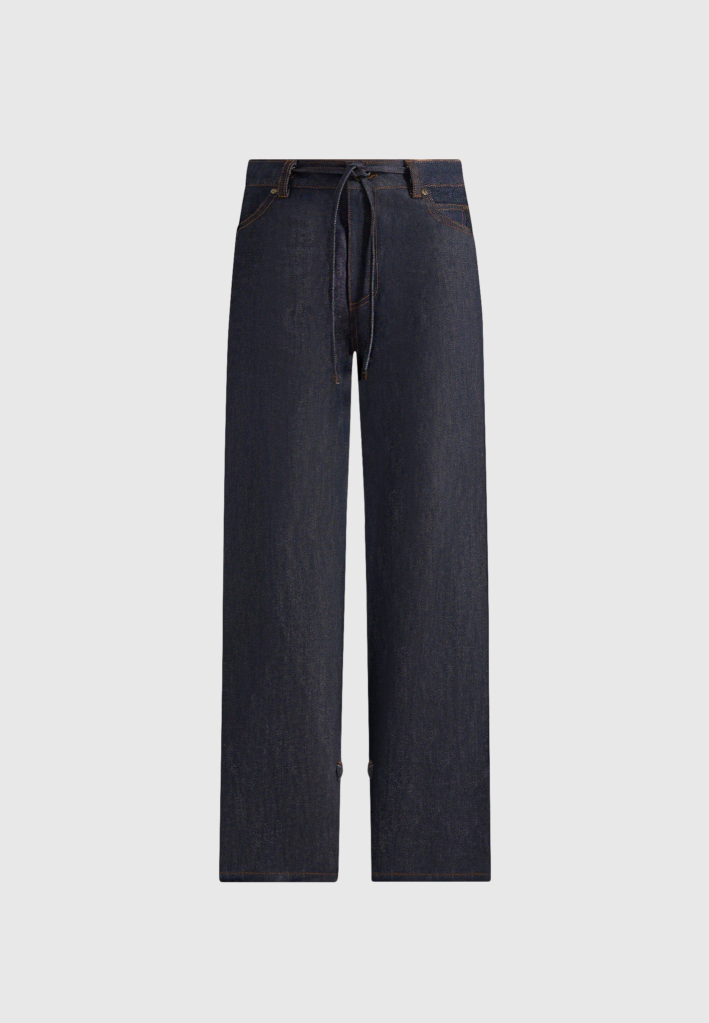 Faye - Wide Leg Denim Jeans With Ties - Indigo