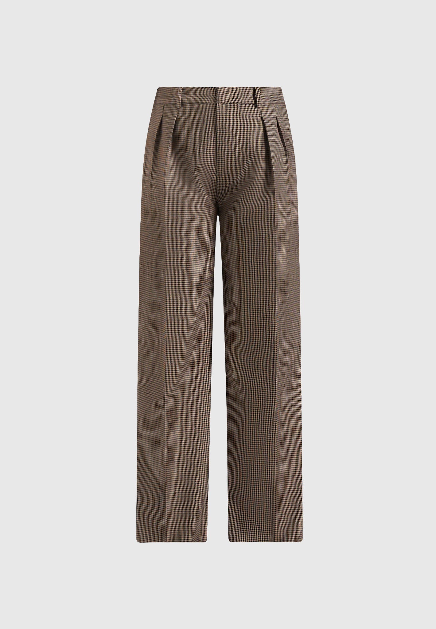 Julie - Houndstooth Twin Pleat Pants - Brown