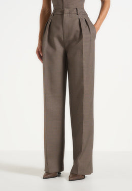 Julie - Houndstooth Twin Pleat Trousers - Brown