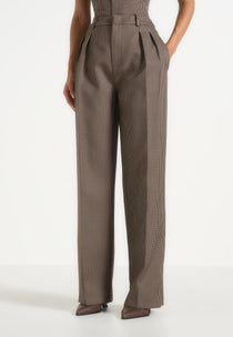 Julie - Houndstooth Twin Pleat Trousers - Brown