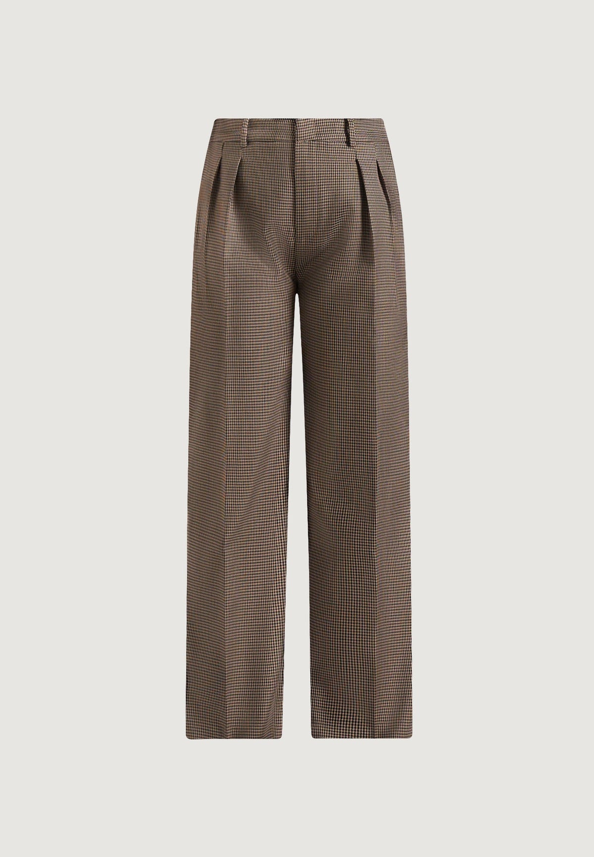 Julie - Houndstooth Twin Pleat Trousers - Brown