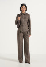 Julie - Houndstooth Twin Pleat Trousers - Brown
