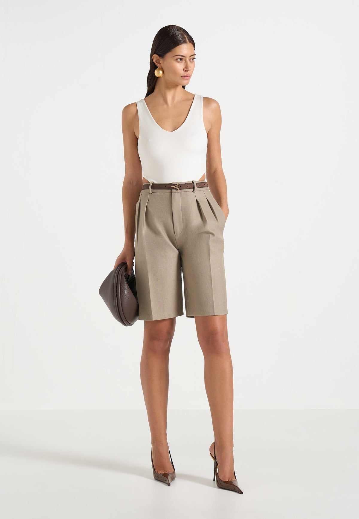 L⁠orette - Twin Pleat Tailored Shorts - Beige
