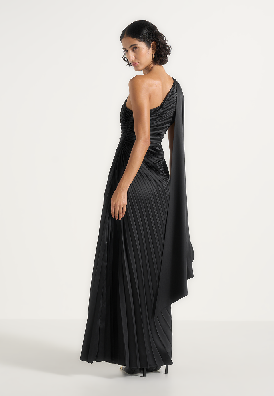 Aurelie - Pleated One-Shoulder Maxi Dress - Black
