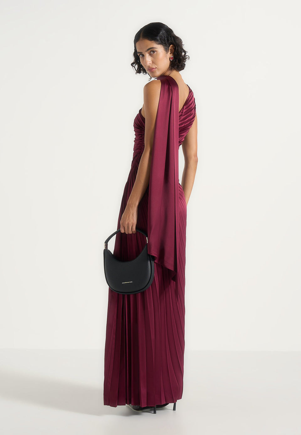 Aurelie - Pleated One-Shoulder Maxi Dress - Wine Red