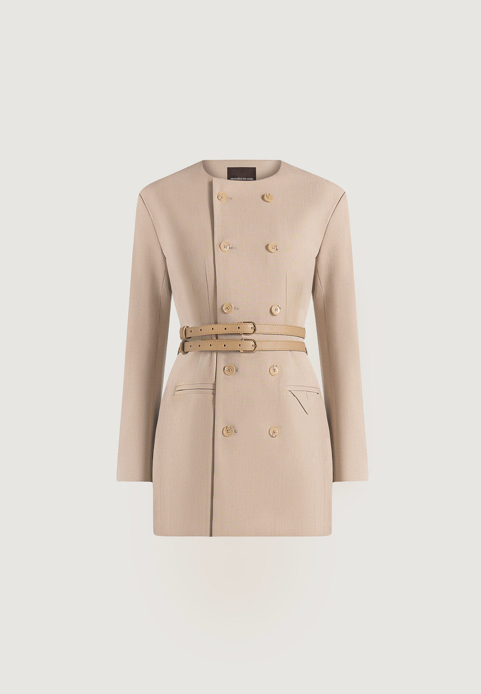 sierra-double-breasted-belted-blazer-dress-beige