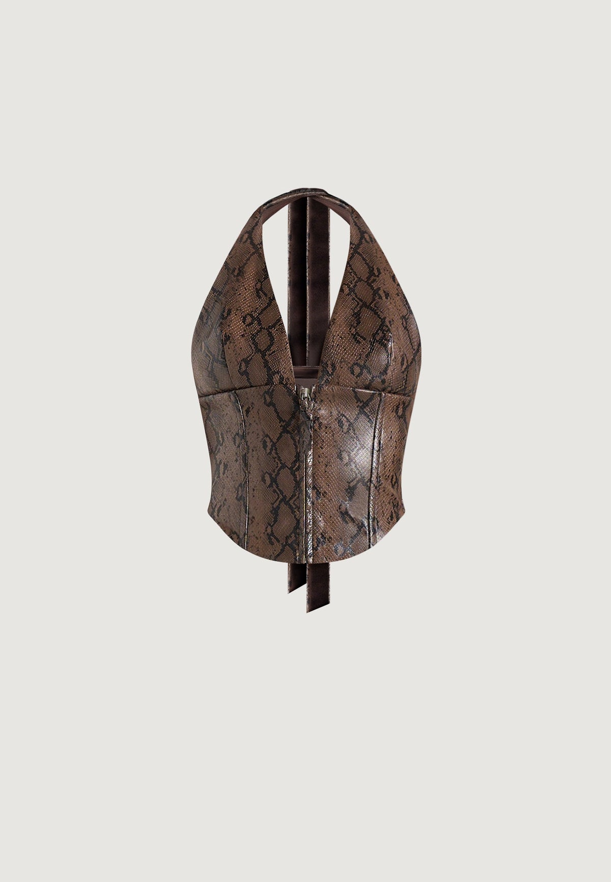 Sloane - Python Halter Corset Top - Brown